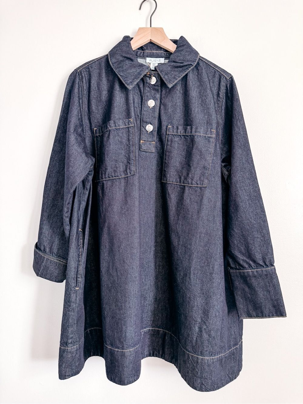 ALIGNE Indigo A-Line Denim Shirt Dress Organic Cotton Size US 14 NWT